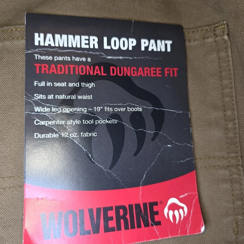 NWT Wolverine Hammerloop Carpenter Work Pants Men's 44x34 Beige Brown 100%cotton